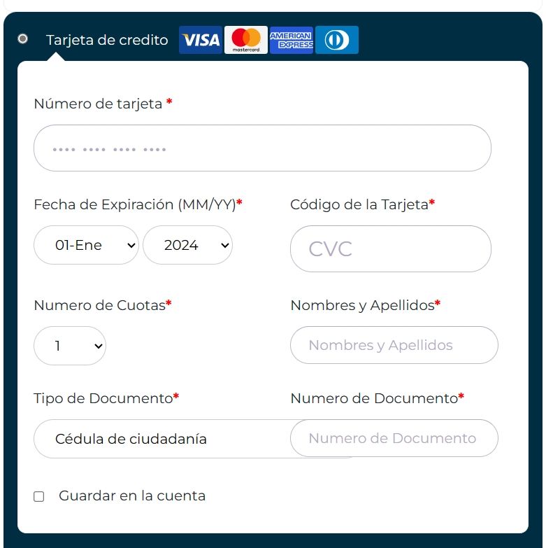 formulario tarjeta de credito por persolanizada woocommce