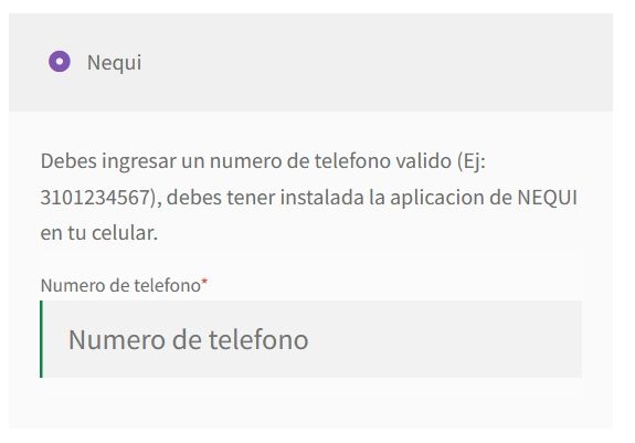 formulario nequi por defecto woocommce