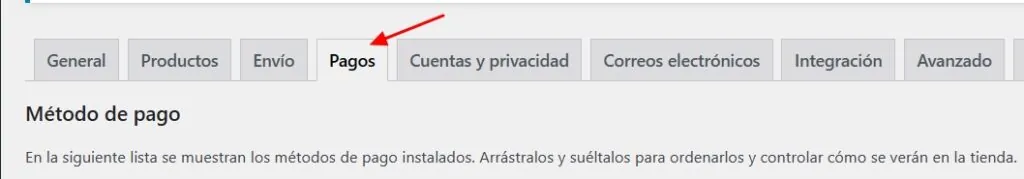 seccion pagos WooCommerce